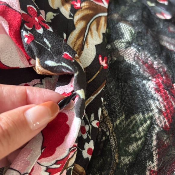 Zara Woman Black and Red Lace Floral Printed Long Sleeve Frill Dress Size X - Picture 7 of 7